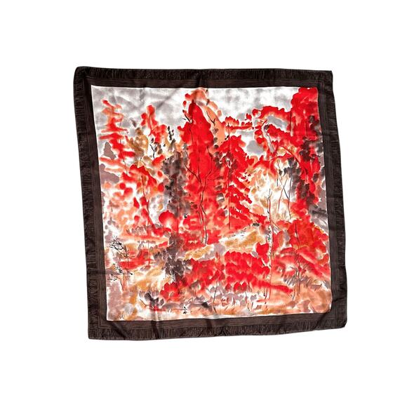 Vintage Vera Neumann Autumnal Trees Hand Rolled Scarf 30x30.5 - Picture 7 of 8
